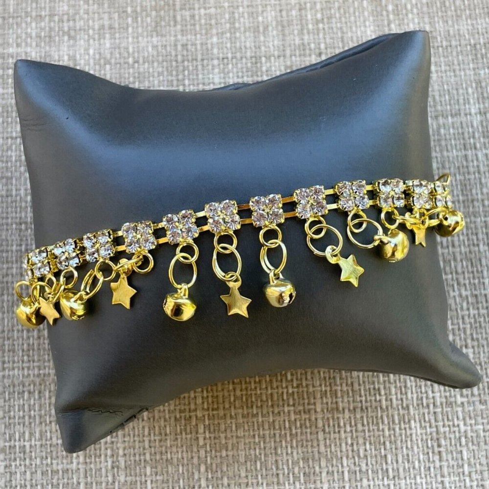 Women Anklet Fashion Jewelry Crystals Accents Gold Tone Bracelet Multi Use New